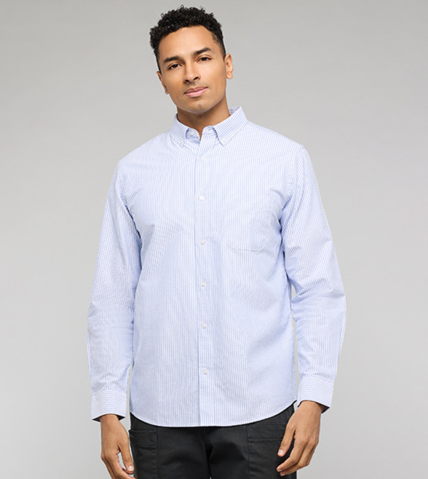 Striped Shirt with Button-Down Collar and Long Sleeves
