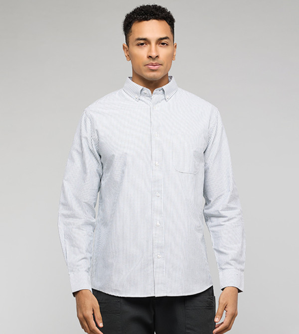 Striped Shirt with Button-Down Collar and Long Sleeves