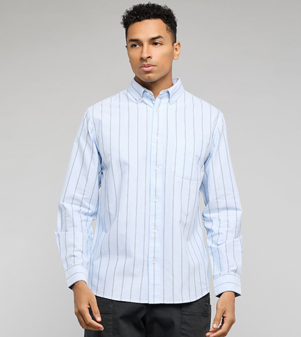 Striped Shirt with Button-Down Collar and Long Sleeves