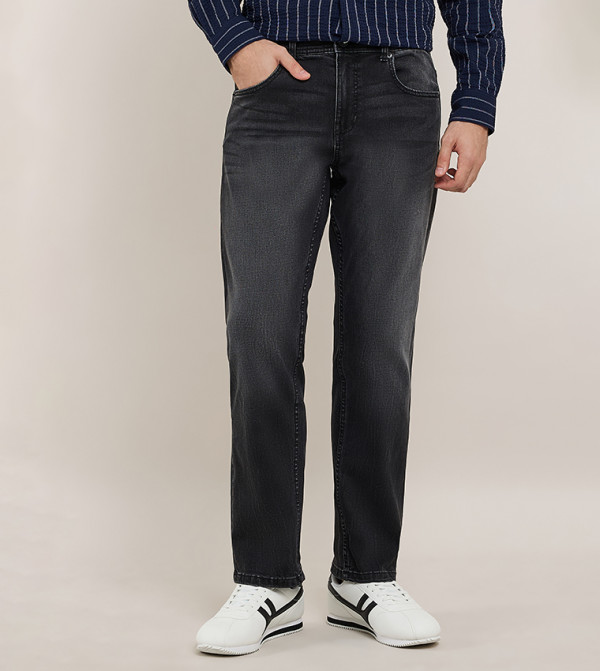 Faded Straight Fit Jeans with Button Closure