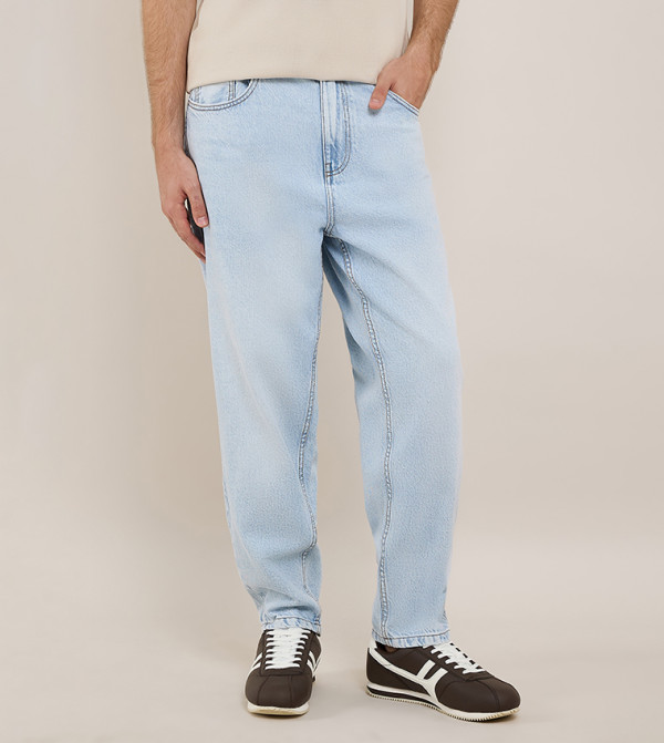 Faded Relaxed Fit Jeans with Button Closure