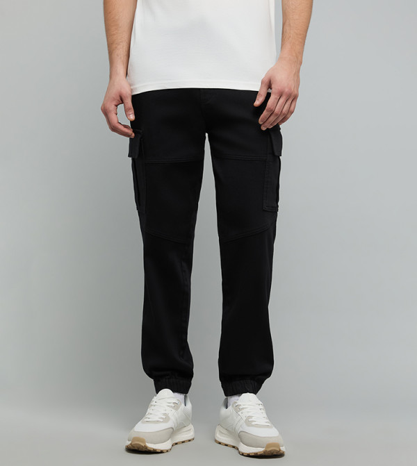 Solid Cargo Jeans with Button Closure