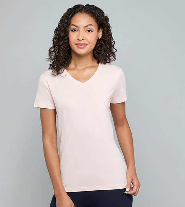 Solid T-Shirt with V-Neck and Short Sleeves