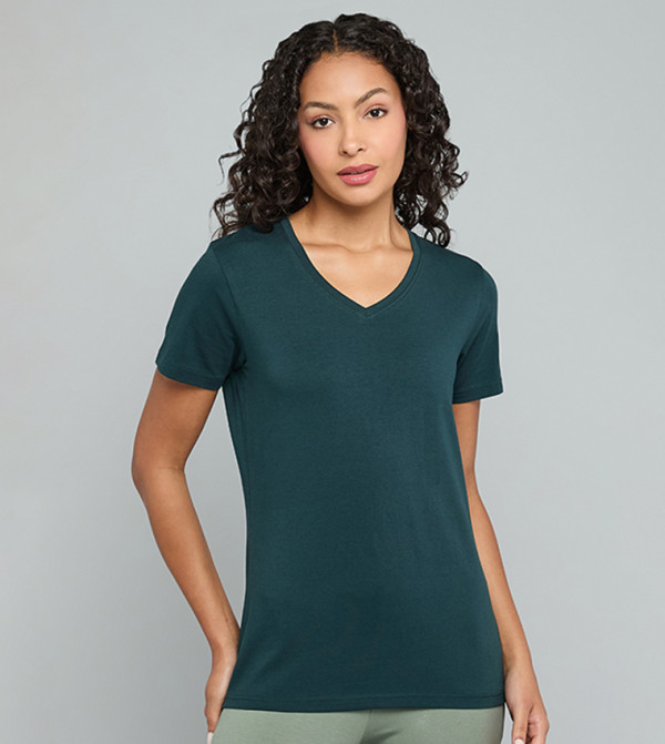 Solid T-Shirt with V-Neck and Short Sleeves