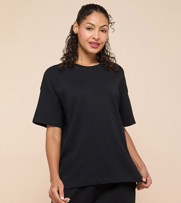 Solid Relaxed Fit T-Shirt with Crew Neck and Short Sleeves
