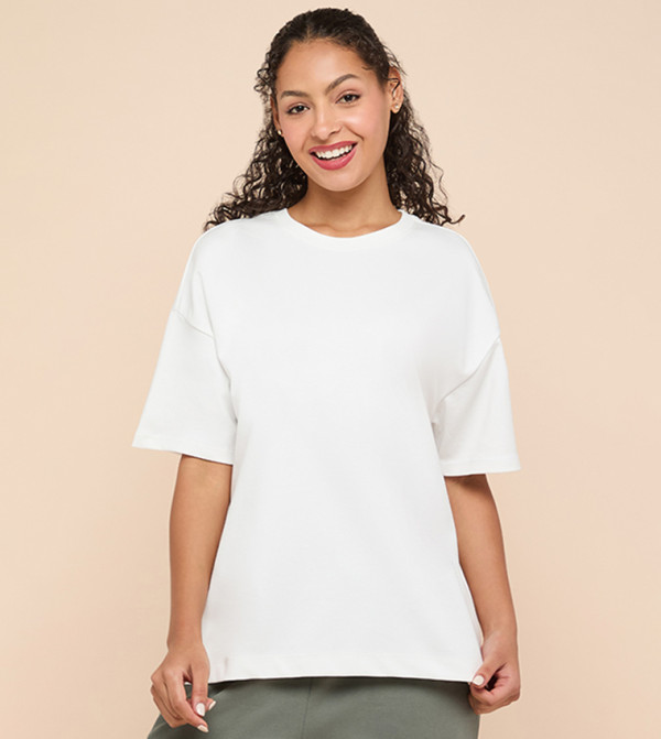 Solid Relaxed Fit T-Shirt with Crew Neck and Short Sleeves