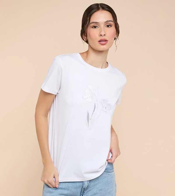 Printed T-Shirt with Crew Neck and Short Sleeves