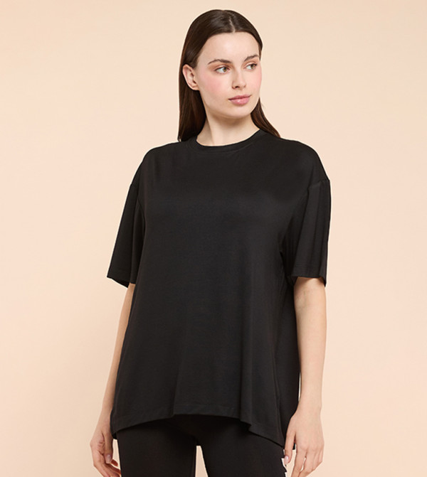 Solid Oversized Active T-Shirts with Crew Neck and Short Sleeves