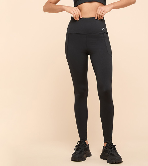 Solid Active Leggings With Elastic Waist