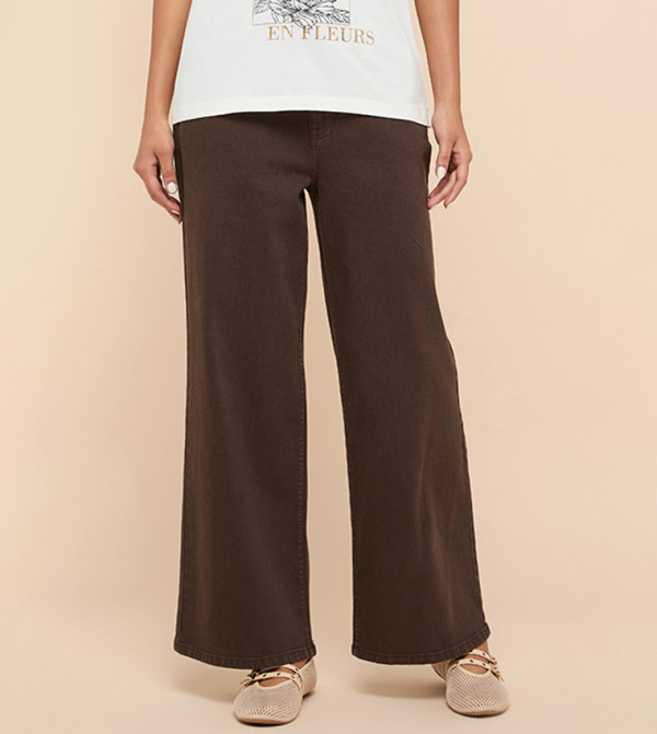 Washed Wide Leg Jeans with Button Closure