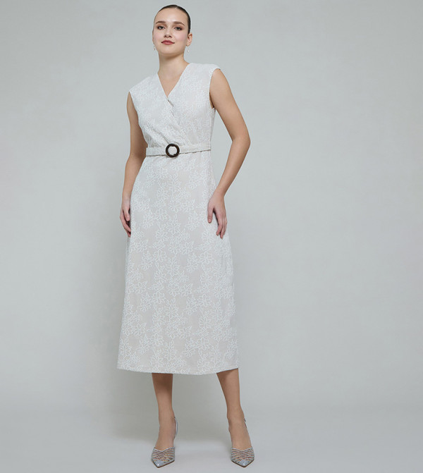 Floral Patterned Sleeveless A-Line Dress with V-Neck
