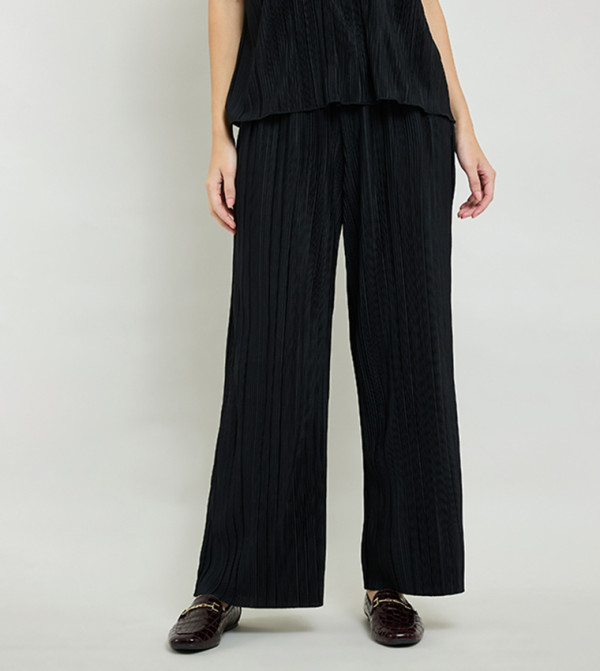 Textured Wide Leg Pants with Drawstring Waist