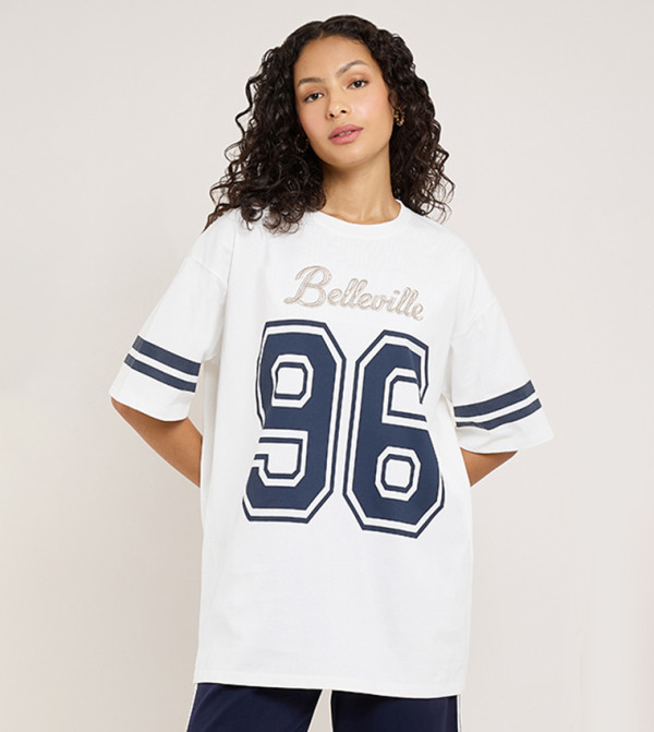 Typography T-Shirt with Crew Neck and Short Sleeves
