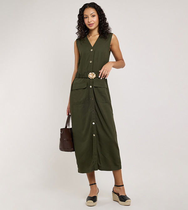 Solid Sleeveless Midi Dress