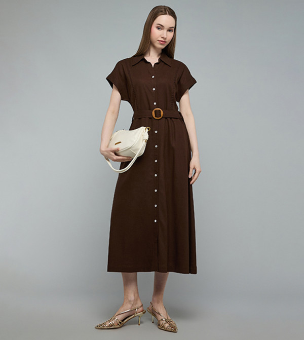 Solid Shirt Dress with Belt Detail