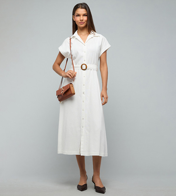 Solid Shirt Dress with Short Sleeves