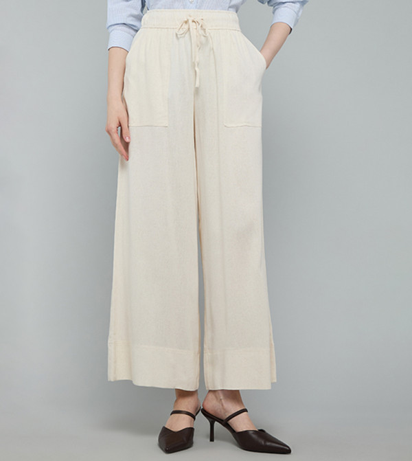 Solid Wide Leg Trousers with Drawstring Waist