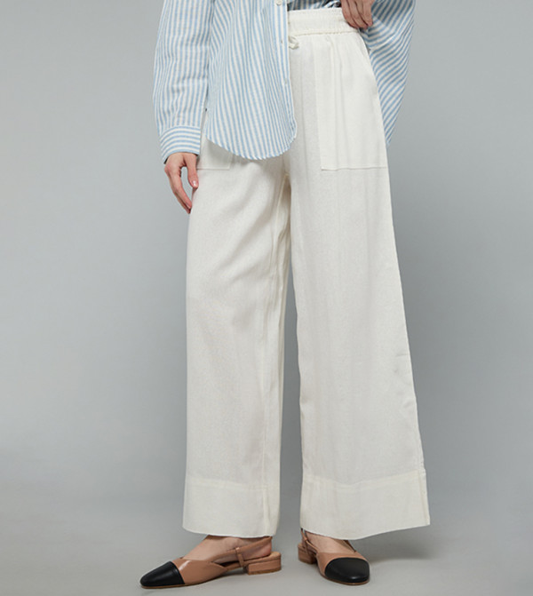 Solid Wide Leg Trousers with Drawstring Waist