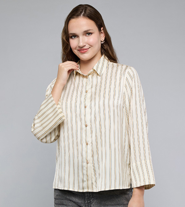 Striped Shirt with Classic Collar and Bell Sleeves
