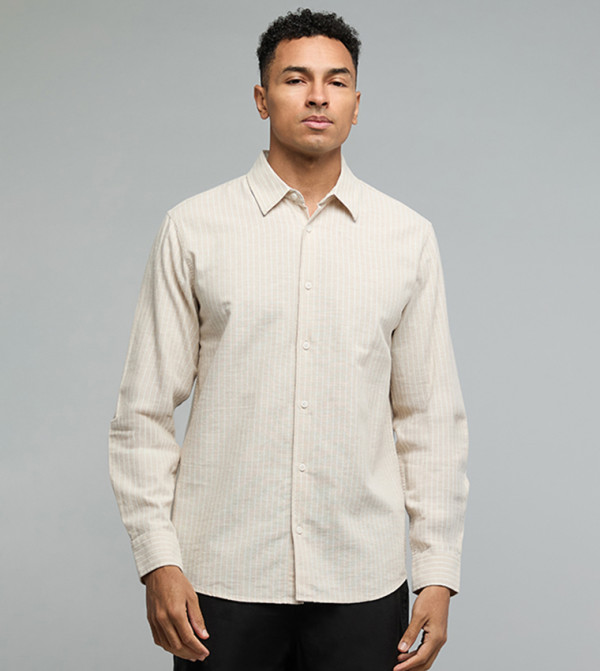 Striped Shirt with Classic Collar and Long Sleeves