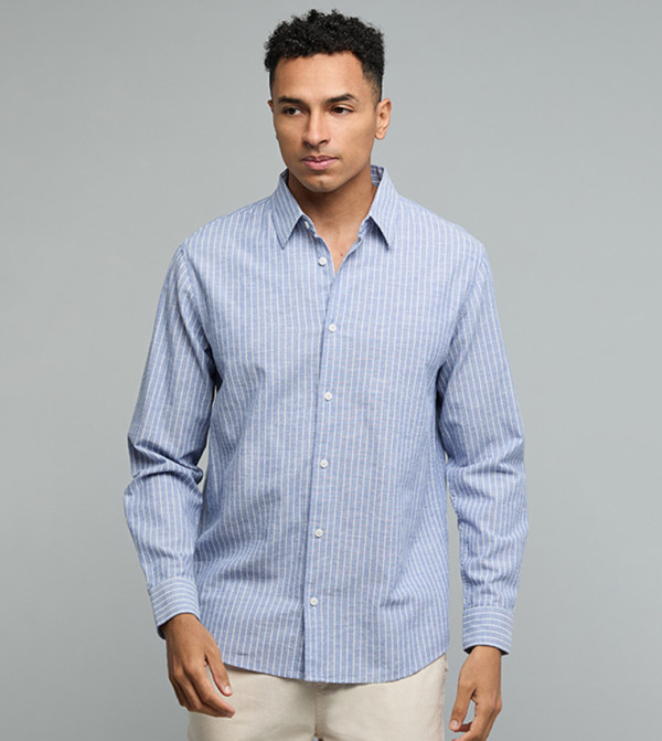 Striped Shirt with Classic Collar and Long Sleeves