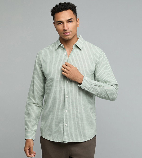 Striped Shirt with Classic Collar and Long Sleeves