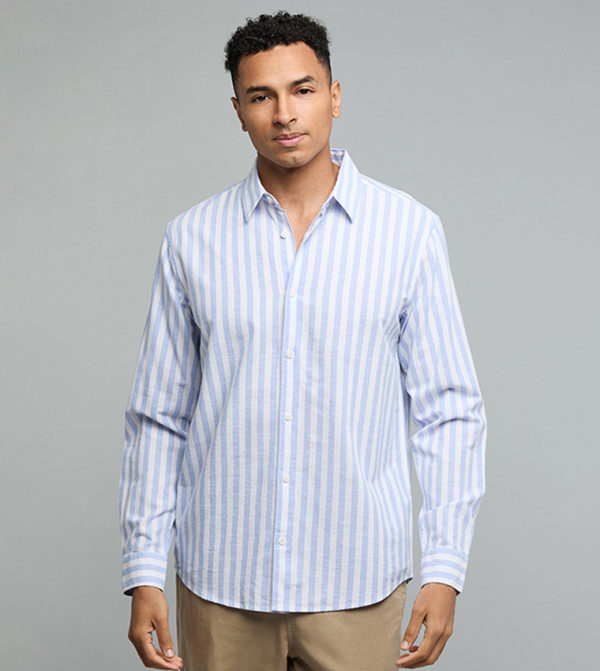 Striped Shirt with Classic Collar and Long Sleeves