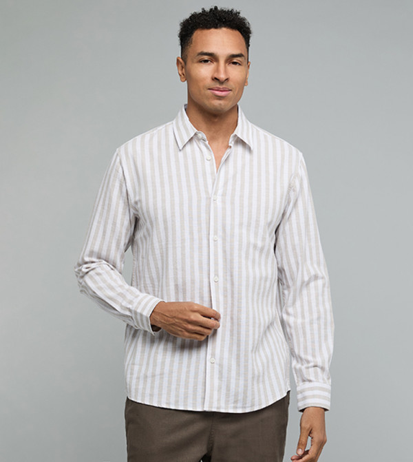 Striped Shirt with Classic Collar and Long Sleeves