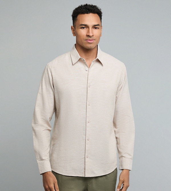 Solid Shirt with Classic Collar and Long Sleeves