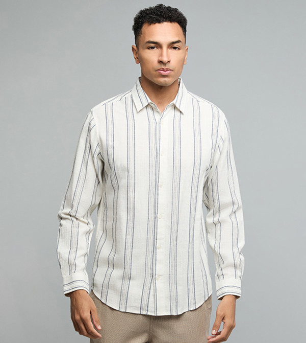 Striped Shirt with Classic Collar and Long Sleeves