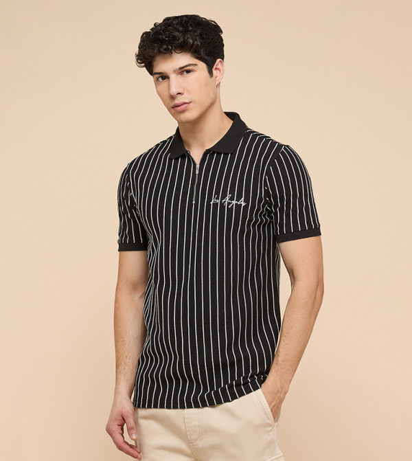 Striped Polo T-Shirt with Short Sleeves