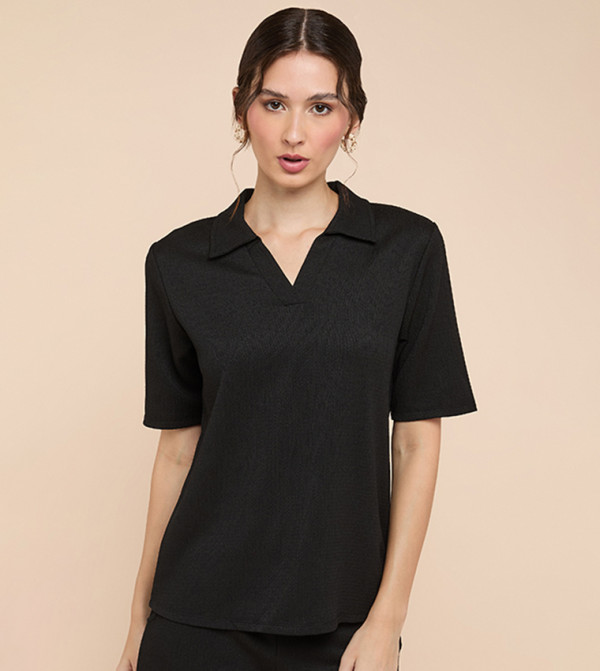 Textured Polo T-Shirt with Short Sleeves