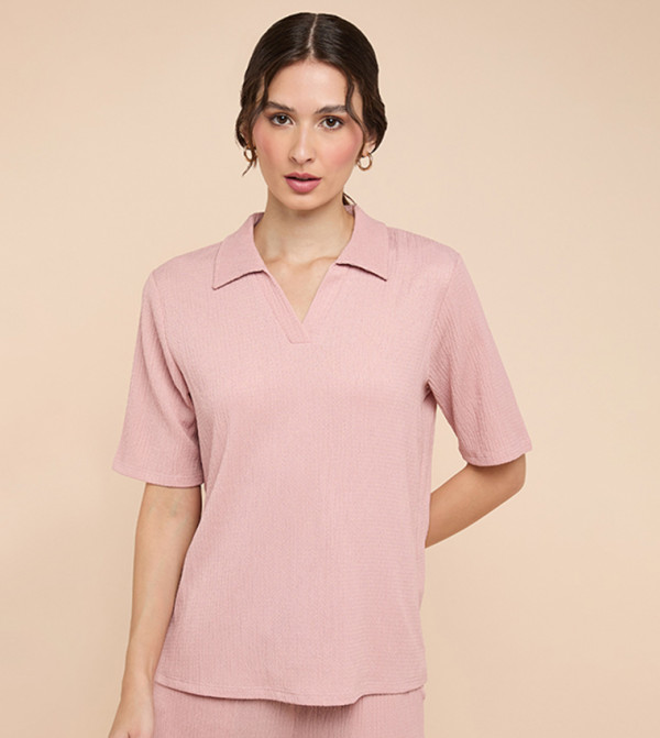Textured Polo T-Shirt with Short Sleeves