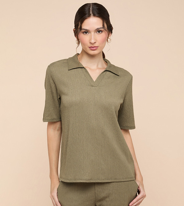 Textured Polo T-Shirt with Short Sleeves