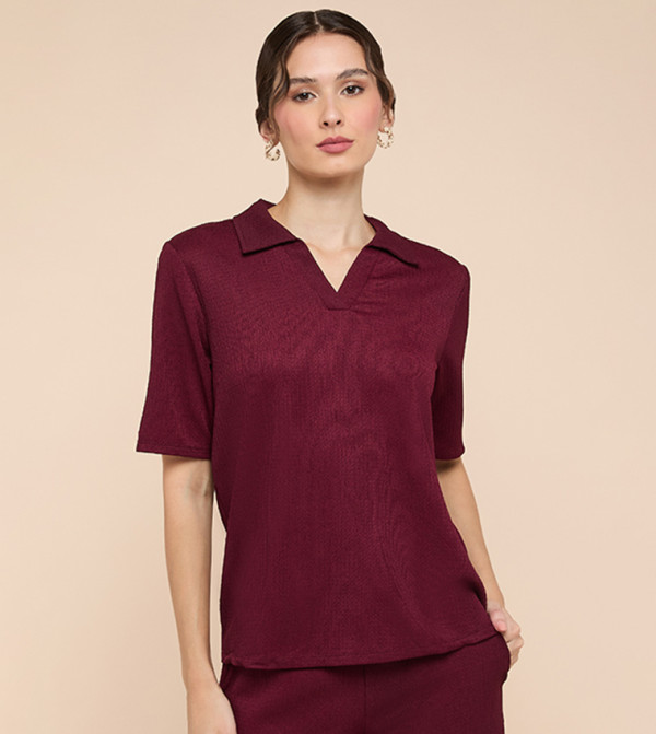 Textured Polo T-Shirt with Short Sleeves