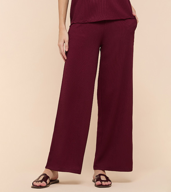 Textured Wide Leg Pants with Drawstring Waist