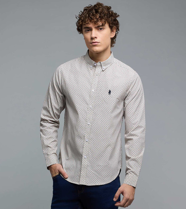 Printed Shirt with Button-Down Collar and Long Sleeves