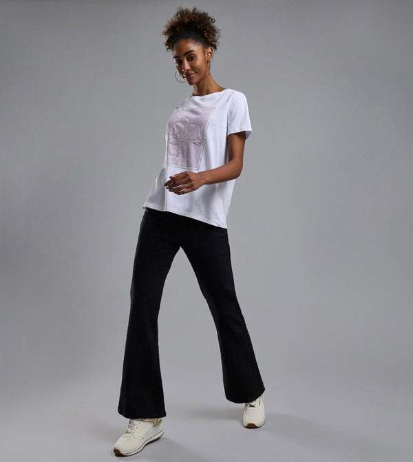 Solid Flared Jeans with Button Closure