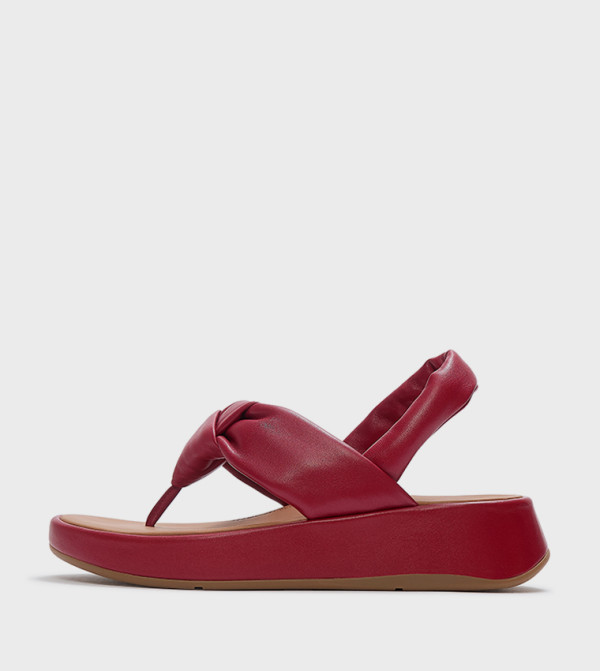 F-MODE Knot Soft Leather Slingback Wedge Sandals