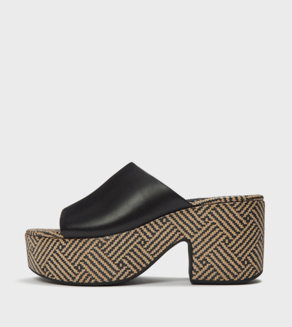 Graphic Weave Leather Platform Heel Sandals