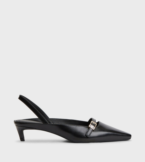 Buckle Detail Kitten Heel Slingback Pumps
