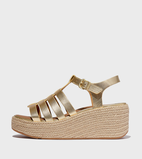 Metallic Ankle Strap Espadrilles Wedge Sandals