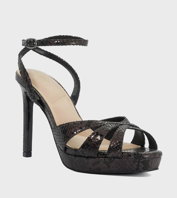 MAYVA Snake Print Ankle Strap Heel Sandals