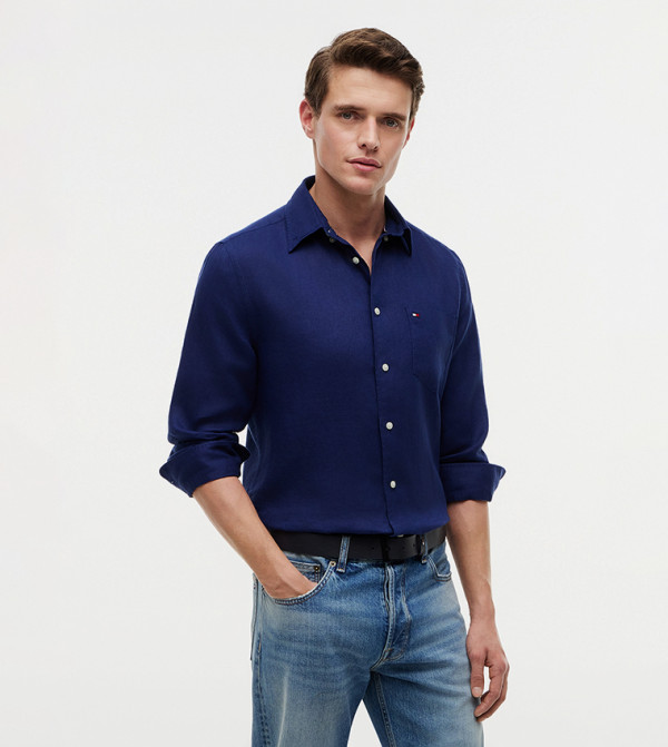 Long Sleeves Piece Dye Linen Shirt