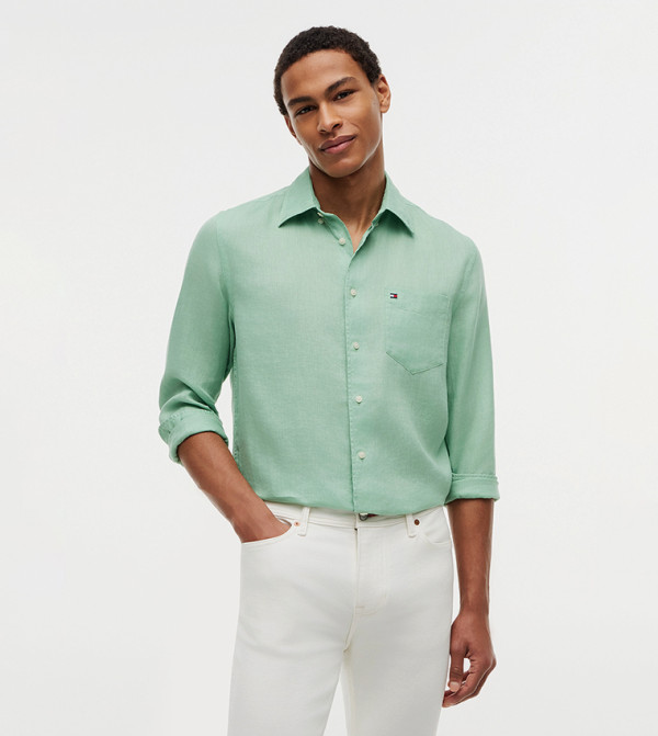 Long Sleeves Piece Dye Linen Shirt