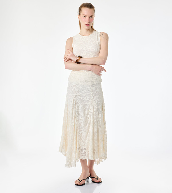 Lace Asymmetric Midi Skirt