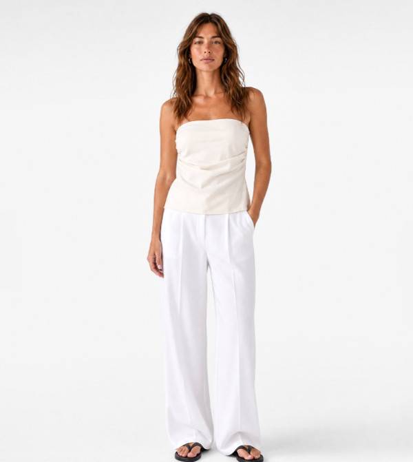 Solid Strapless Draped Top