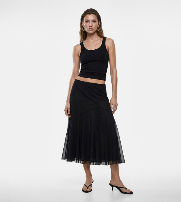 Solid Flared Midi Skirt