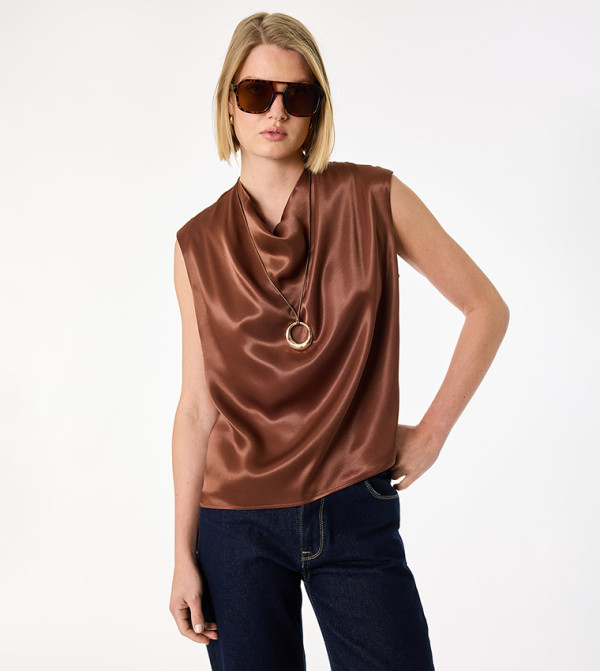 Cowl Neck Draped Sleeveless Top