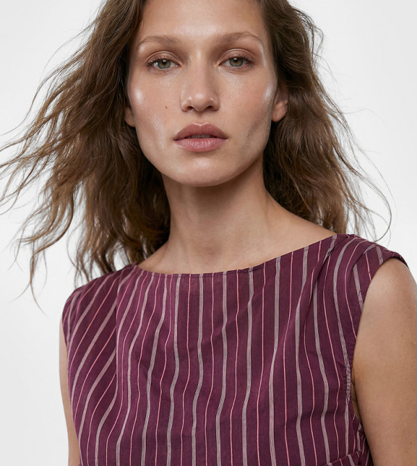 Striped Boat Neck Asymmetric Sleeveless Top